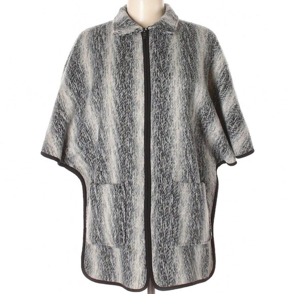 Anthropologie Ro & De cozy warm gray & tan zip up striped XS poncho